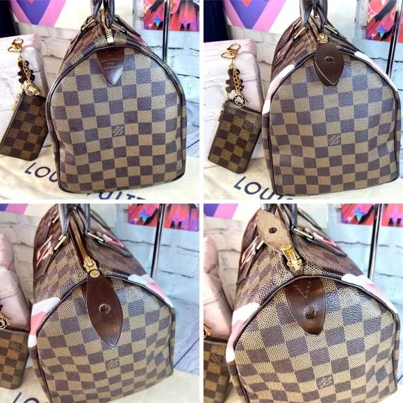 Louis Vuitton Damier Ebene Speedy 30 custom painted with key Cles pouch - Picture 3 of 15